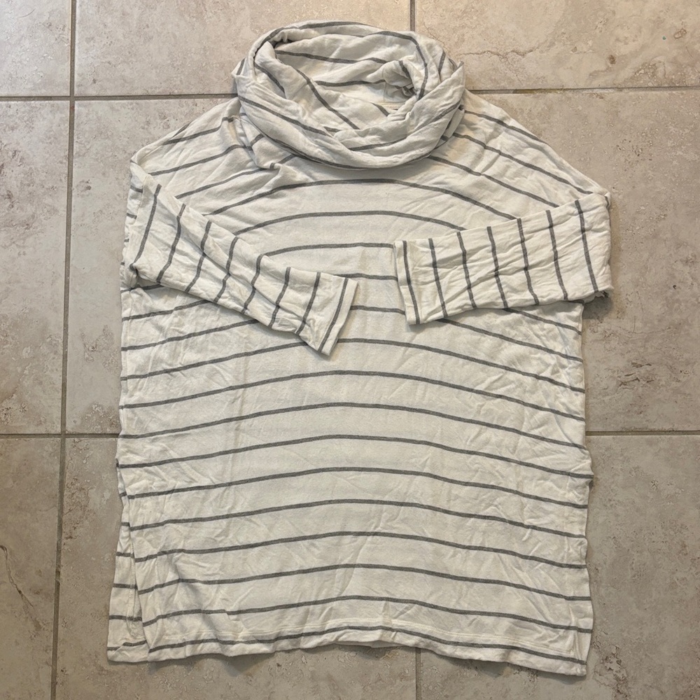 Lou & Grey Cream and Gray Striped Cowl Neck Tunic